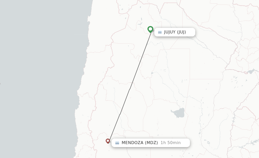 Flights from Jujuy to Mendoza route map