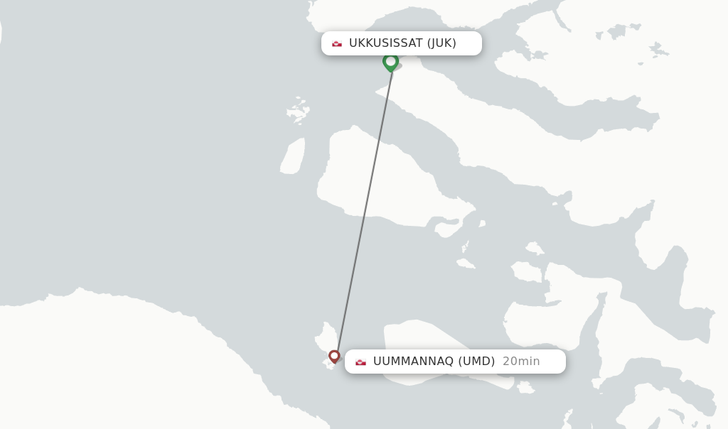 Flights from Ukkusissat to Uummannaq route map