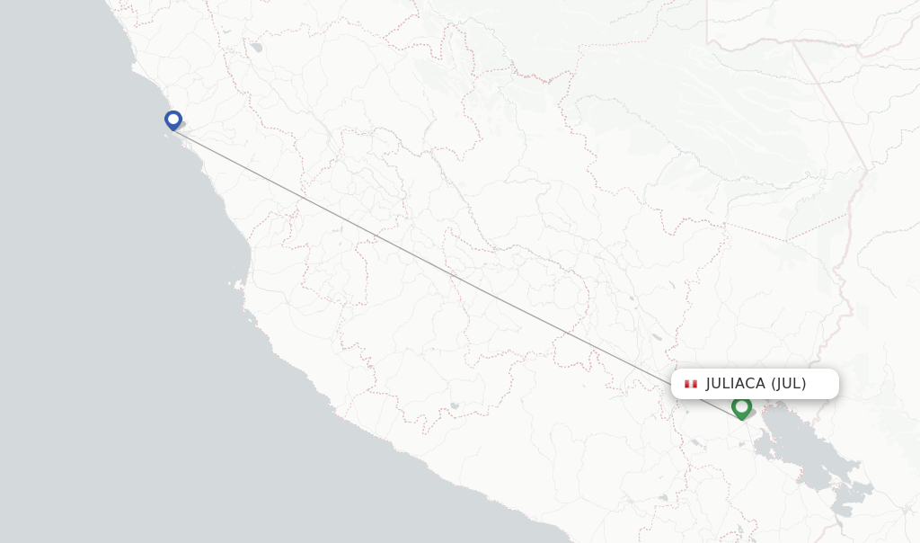 Flights from Juliaca to Arequipa route map
