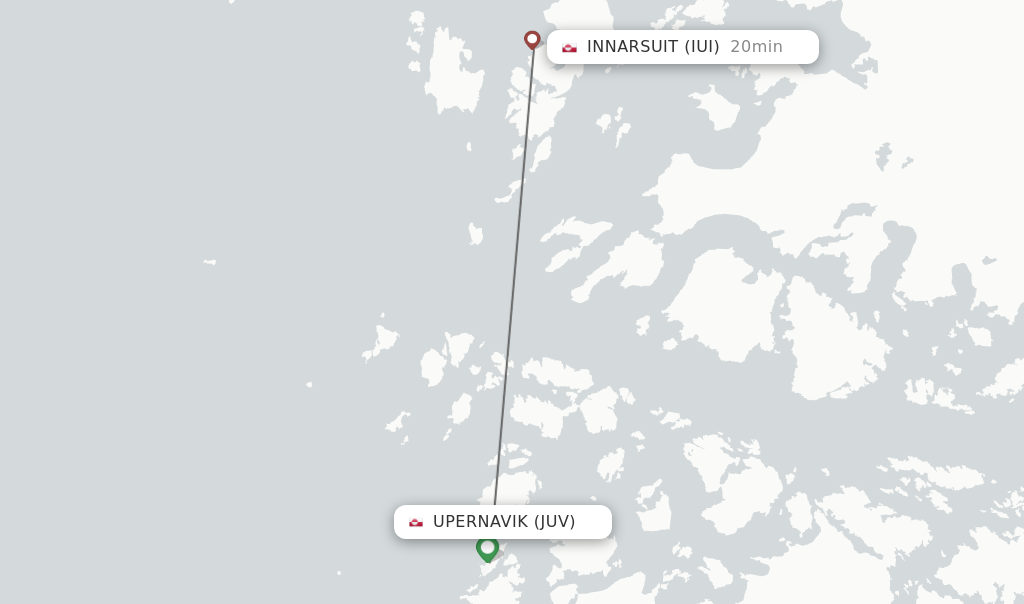 Flights from Upernavik to Innarsuit route map