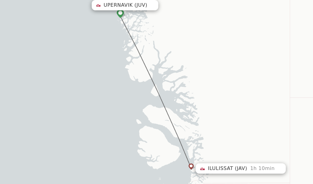 Flights from Upernavik to Ilulissat route map