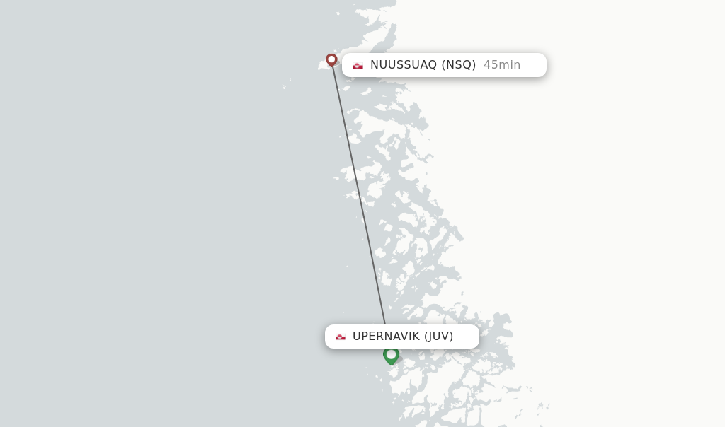 Flights from Upernavik to Nuussuaq route map