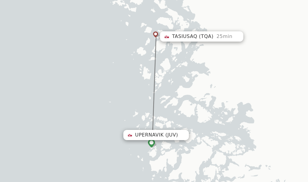 Flights from Upernavik to Tasiusaq route map
