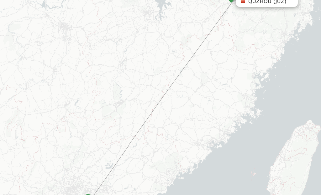 Route map with flights from Quzhou, Zhejiang Province with XiamenAir