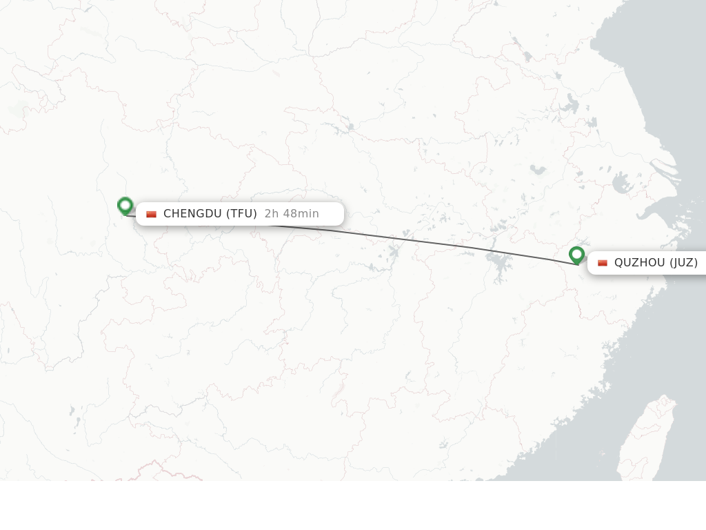 Flights from Quzhou, Zhejiang Province to Chengdu route map