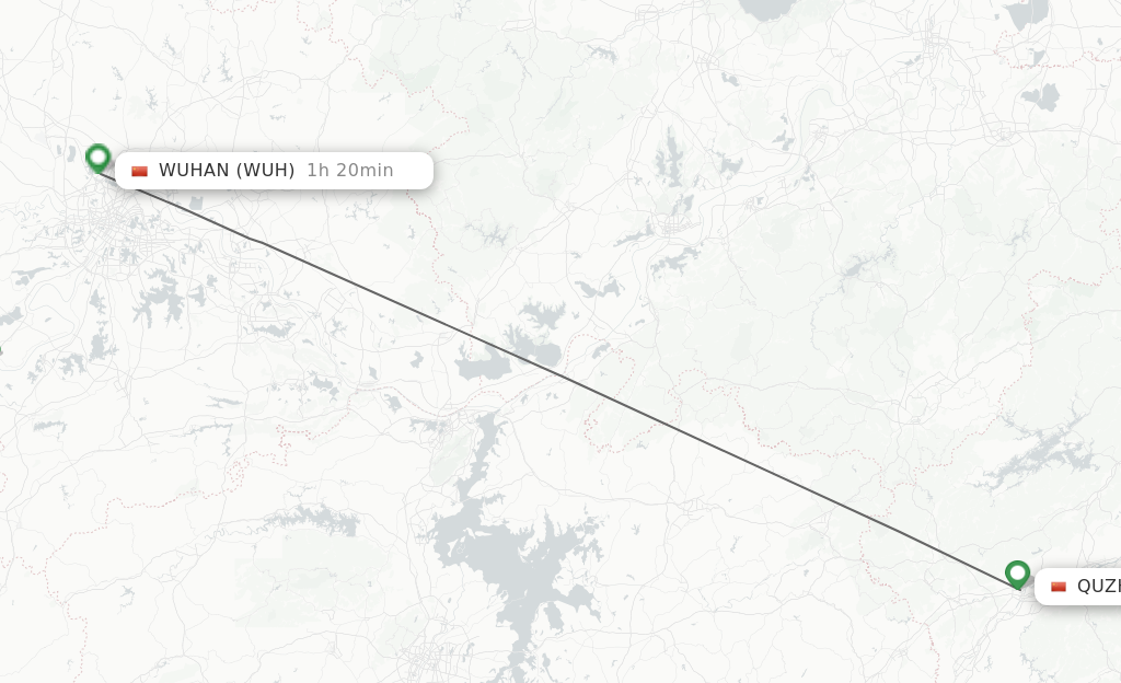 Flights from Quzhou, Zhejiang Province to Wuhan route map