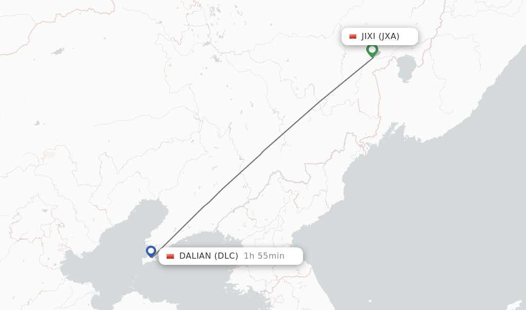Flights from Jixi to Dalian route map