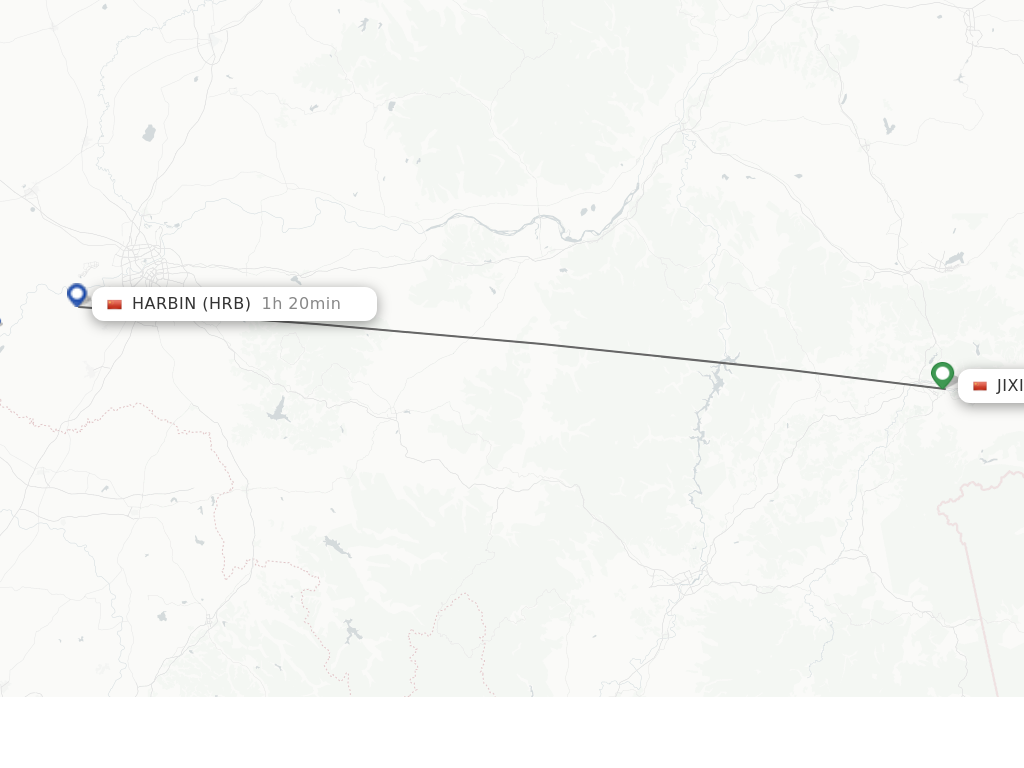 Flights from Jixi to Harbin route map