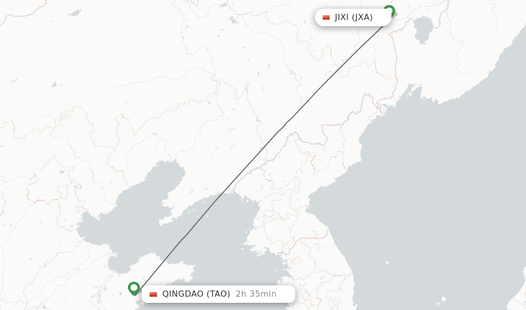 Flights from Jixi to Qingdao route map