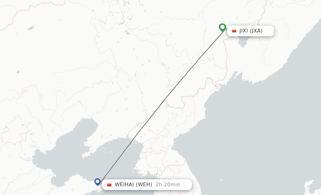 Flights from Jixi to Weihai route map