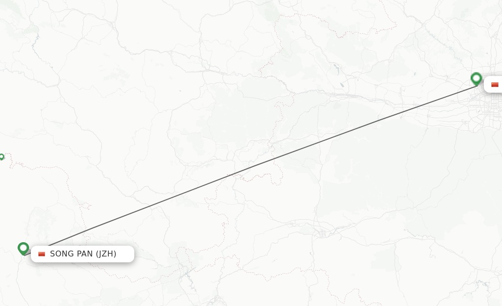 Flights from Song Pan to Xian route map