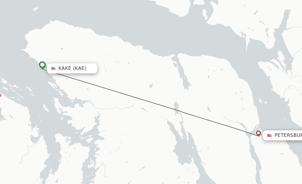 Flights from Kake to Petersburg route map