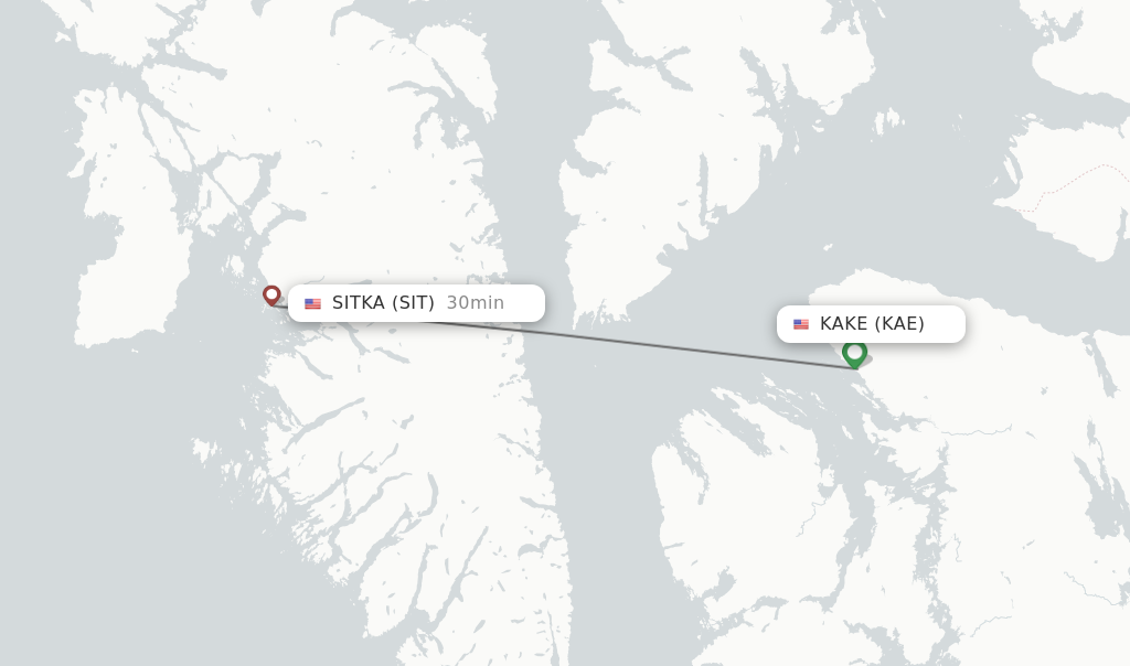 Flights from Kake to Sitka route map