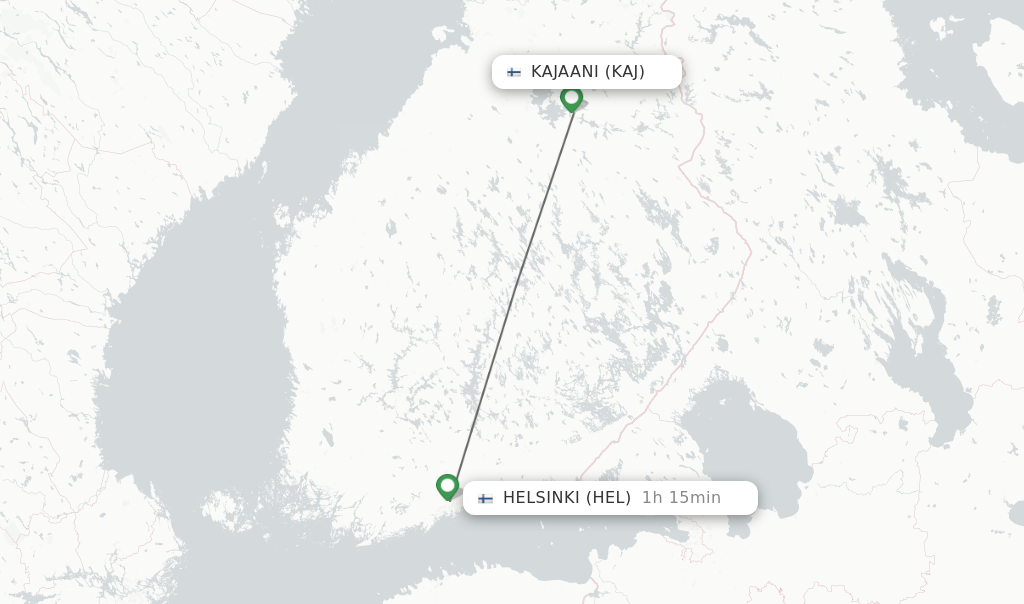 Flights from Kajaani to Helsinki route map