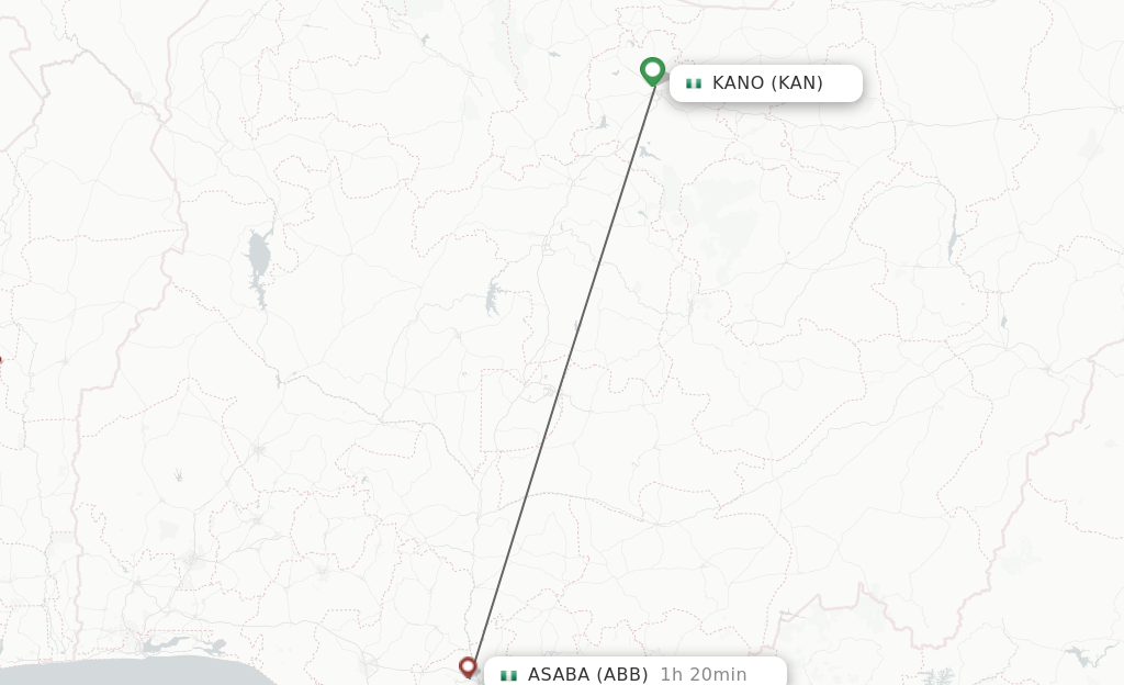 Flights from Kano to Asaba route map