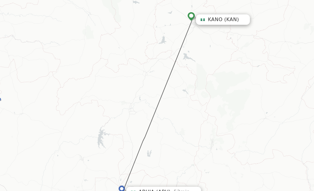 Flights from Kano to Abuja route map