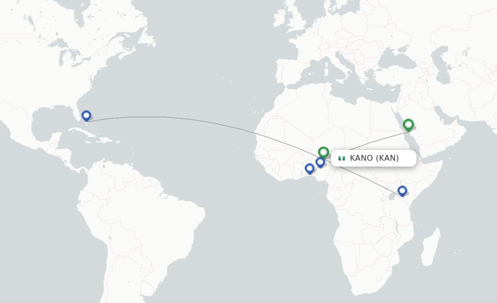 Route map with flights from Kano with 