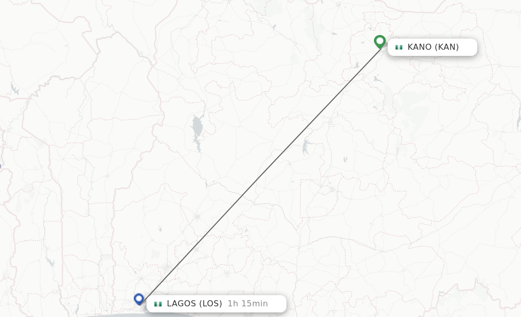 Flights from Kano to Lagos route map