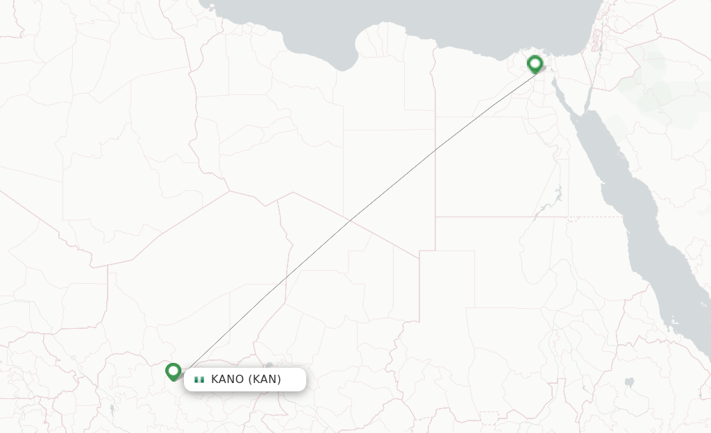 Route map with flights from Kano with EgyptAir
