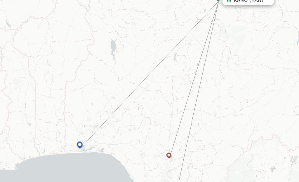 Route map with flights from Kano with Air Peace