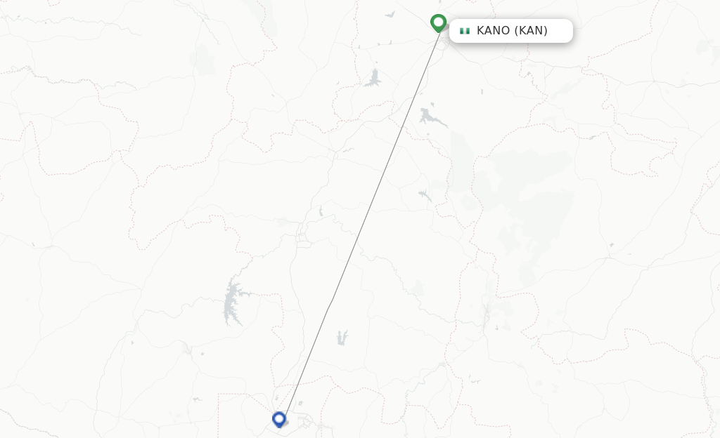 Route map with flights from Kano with Qatar Airways