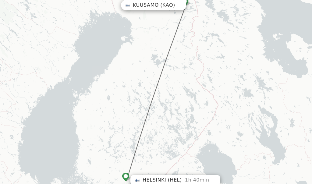 Flights from Kuusamo to Helsinki route map