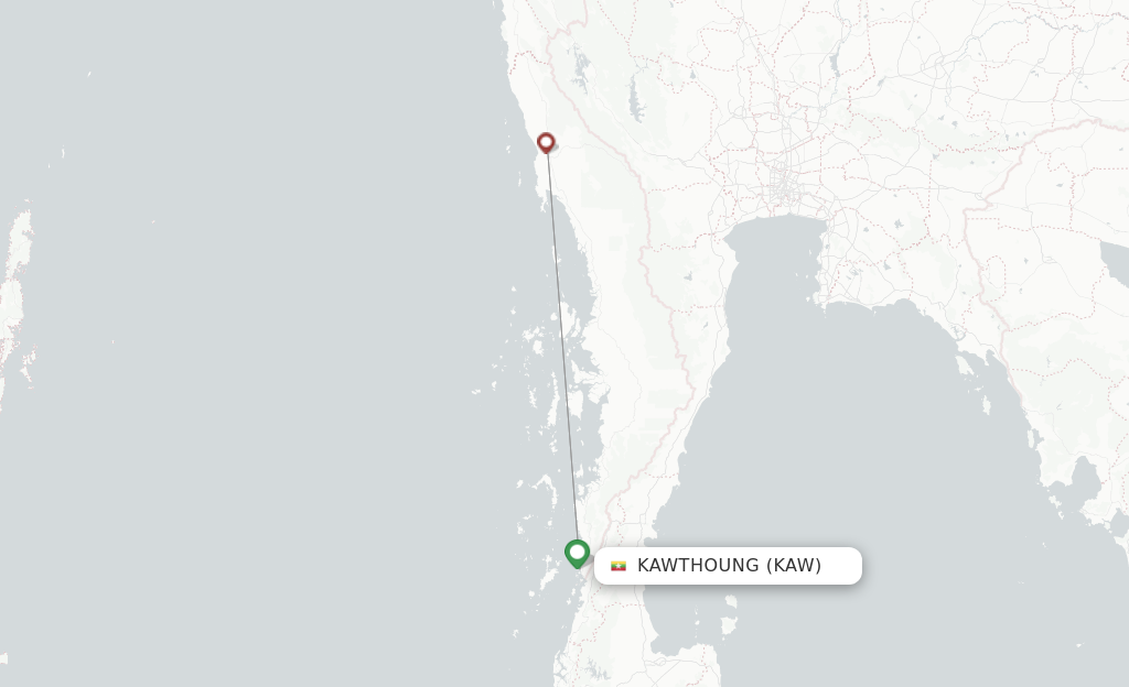 Route map with flights from Kawthaung with MAI