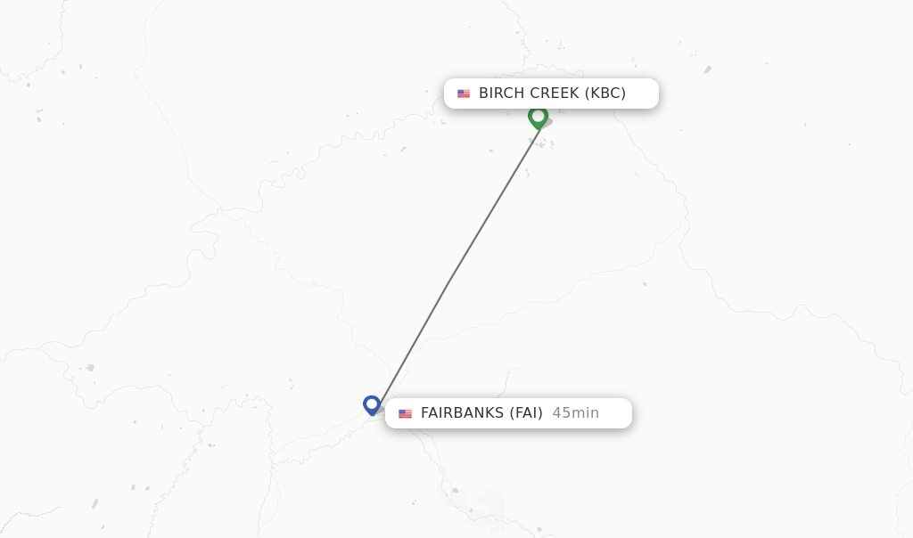 Flights from Birch Creek to Fairbanks route map