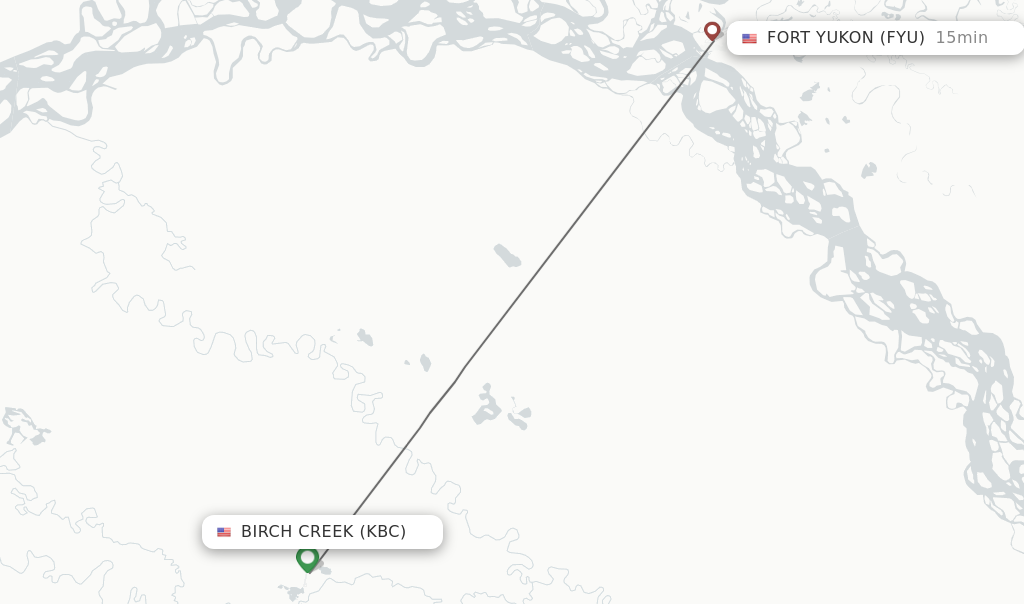 Flights from Birch Creek to Fort Yukon route map