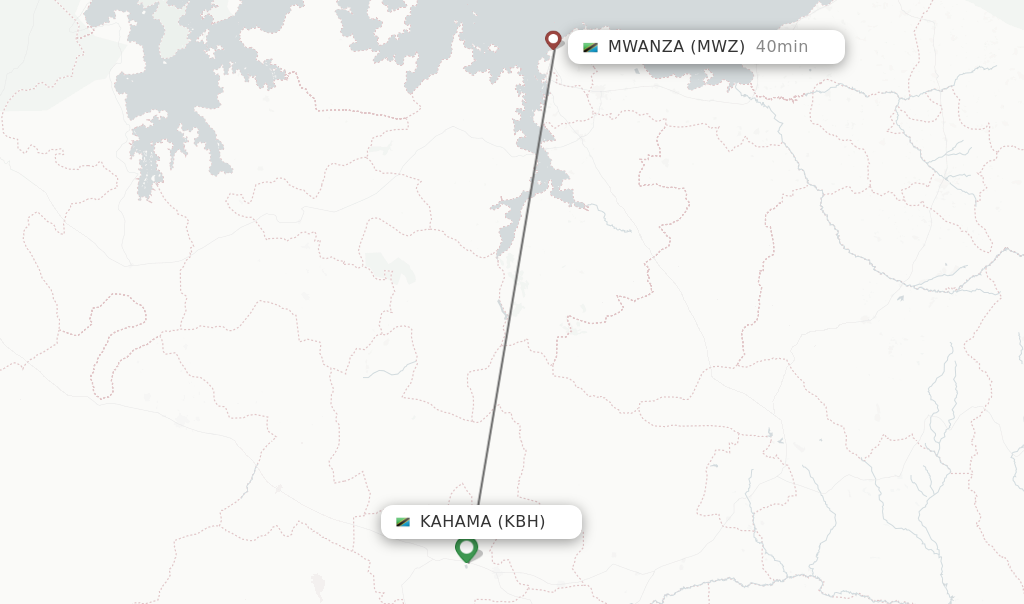 Flights from Mwanza to Kahama route map