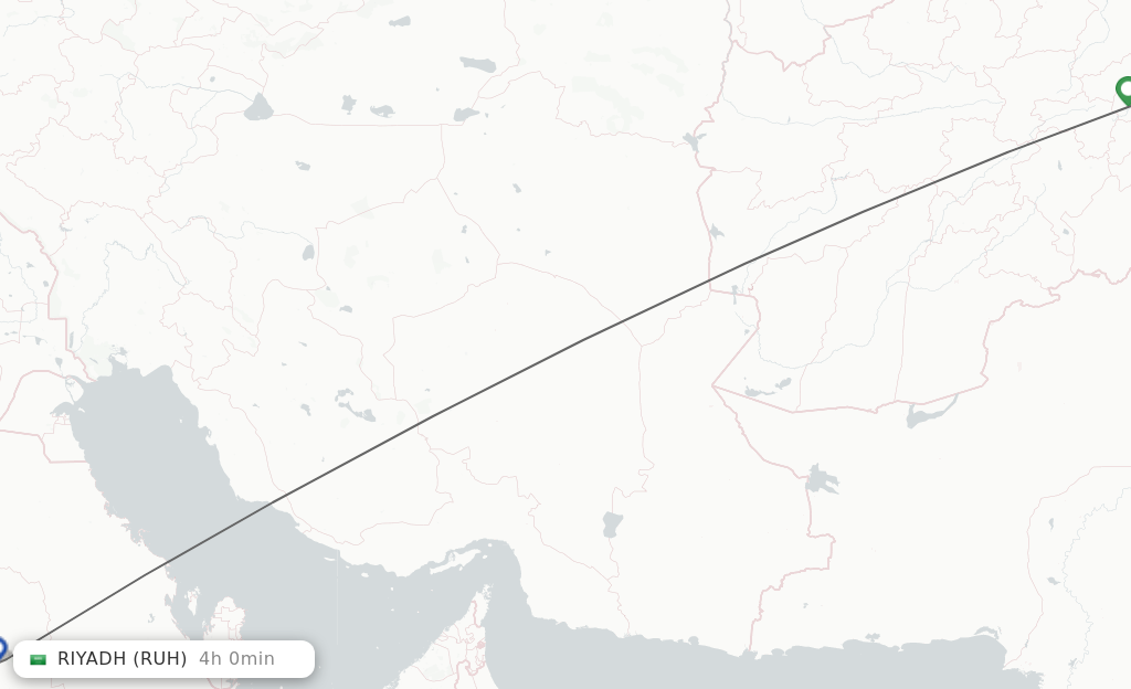 Flights from Kabul to Riyadh route map