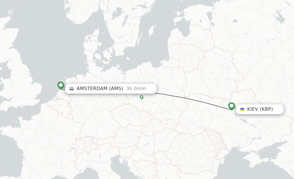 Flights from Kiev/Kyiv to Amsterdam route map