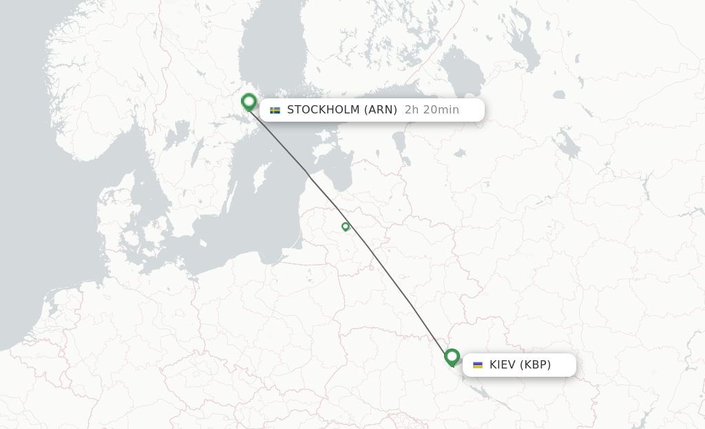 Flights from Kiev/Kyiv to Stockholm route map