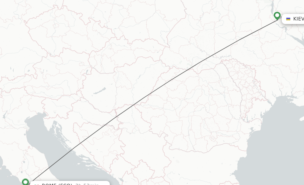 Flights from Kiev/Kyiv to Rome route map