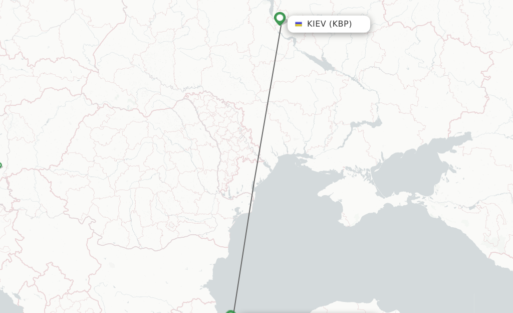 Flights from Kiev/Kyiv to Istanbul route map