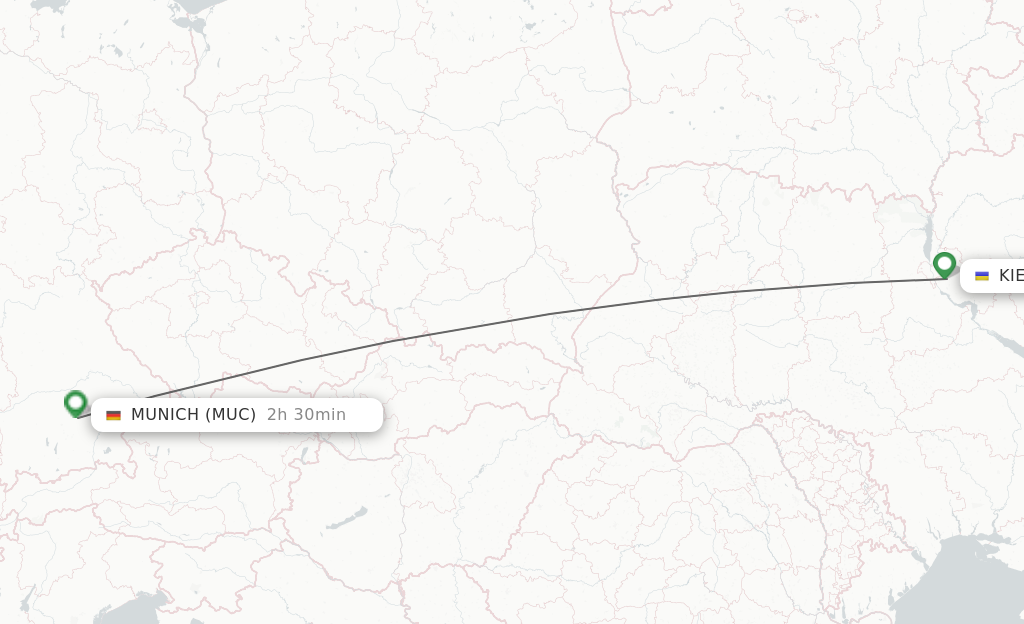 Flights from Kiev/Kyiv to Munich route map