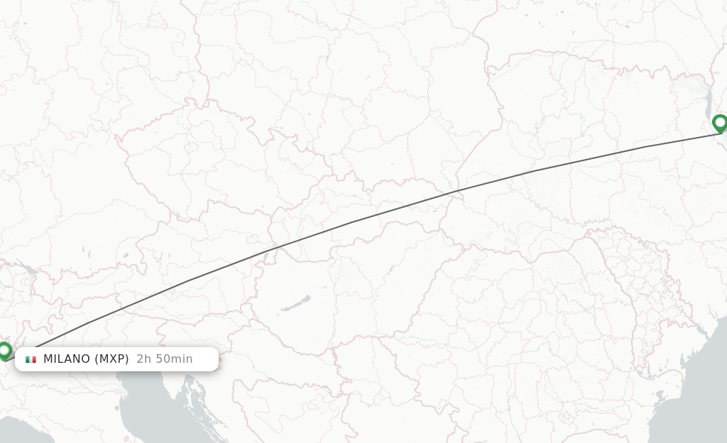 Flights from Kiev/Kyiv to Milan route map