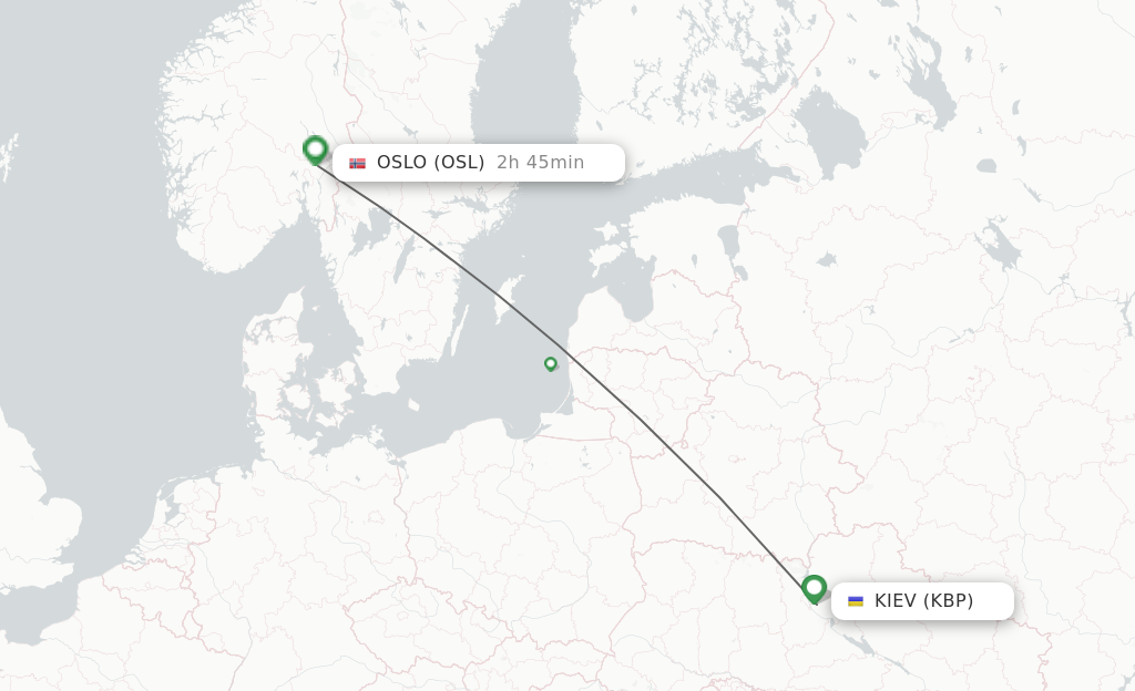 Flights from Kiev/Kyiv to Oslo route map