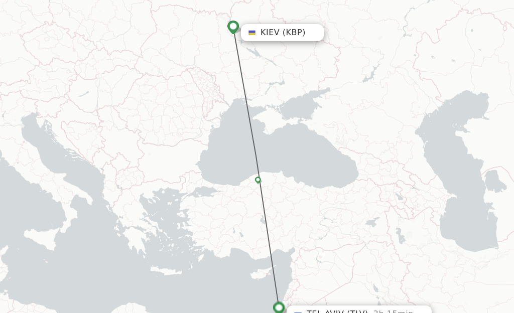 Flights from Kiev/Kyiv to Tel Aviv-Yafo route map