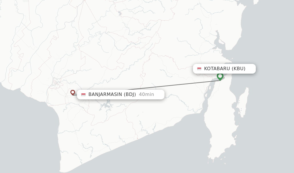 Flights from Kotabaru to Banjarmasin route map