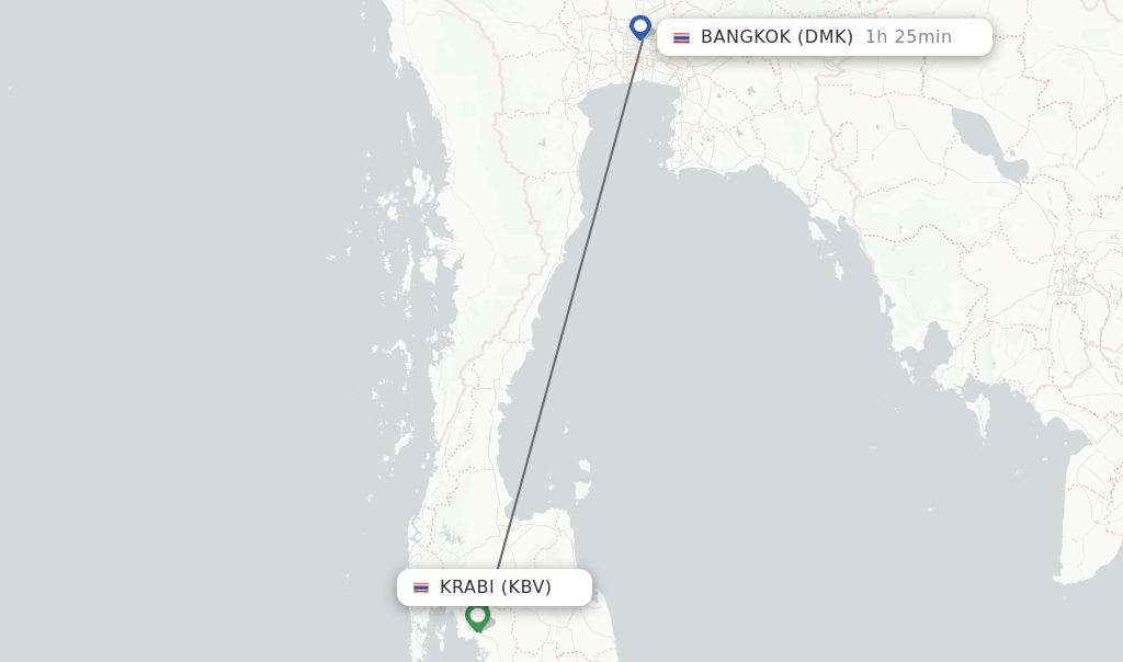 Flights from Krabi to Bangkok route map