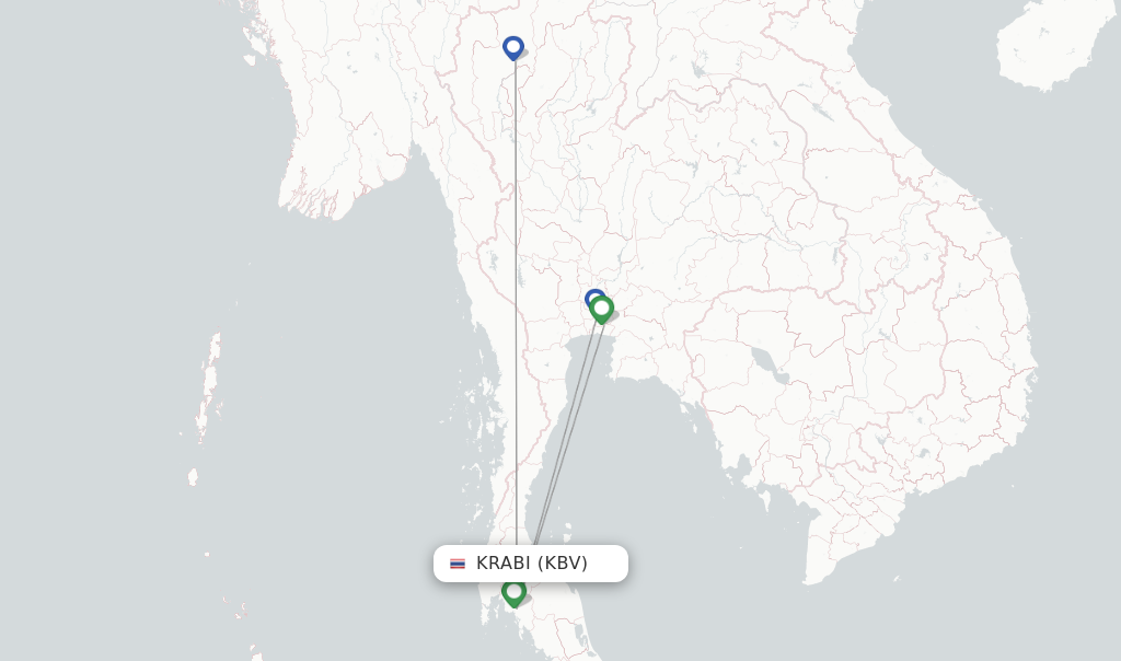 Route map with flights from Krabi with Thai AirAsia