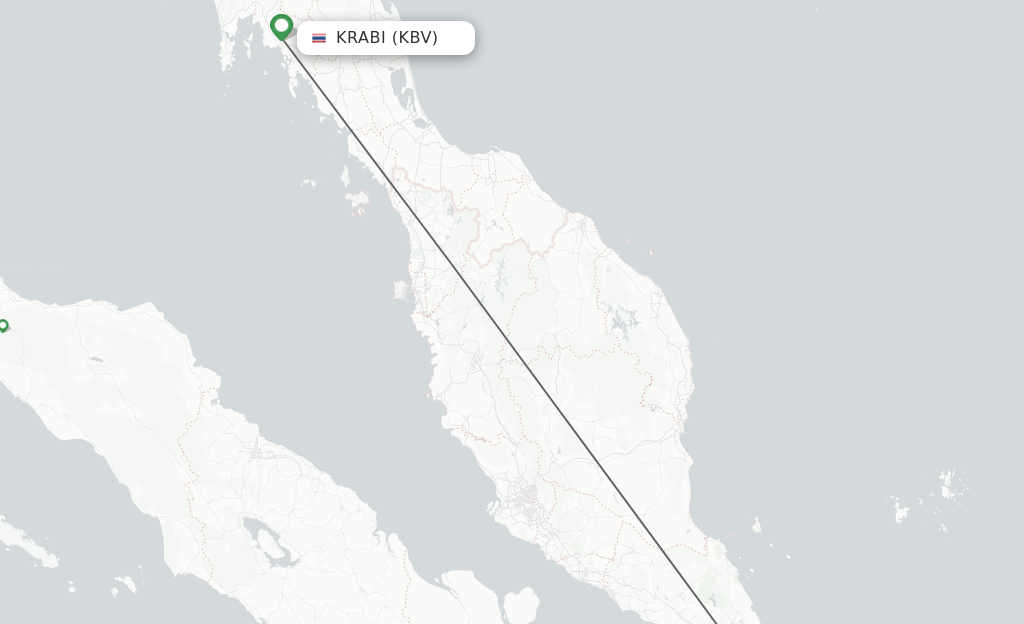 Flights from Krabi to Singapore route map
