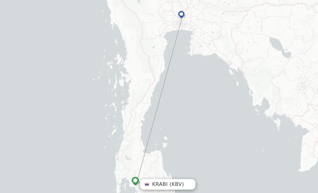 Route map with flights from Krabi with Thai Lion Air