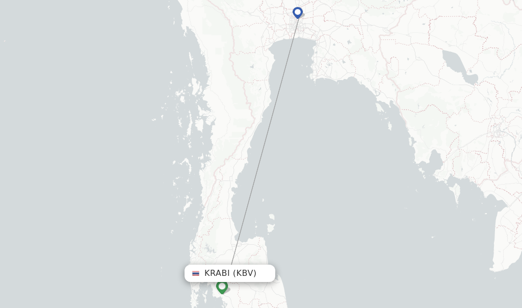 Route map with flights from Krabi with Thai Lion Air