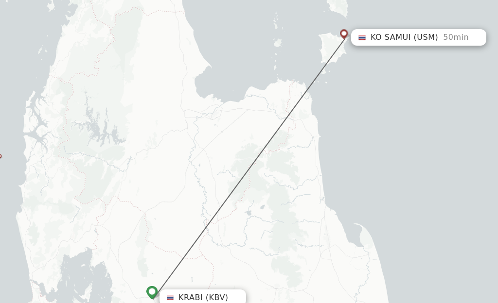 Flights from Krabi to Ko Samui route map