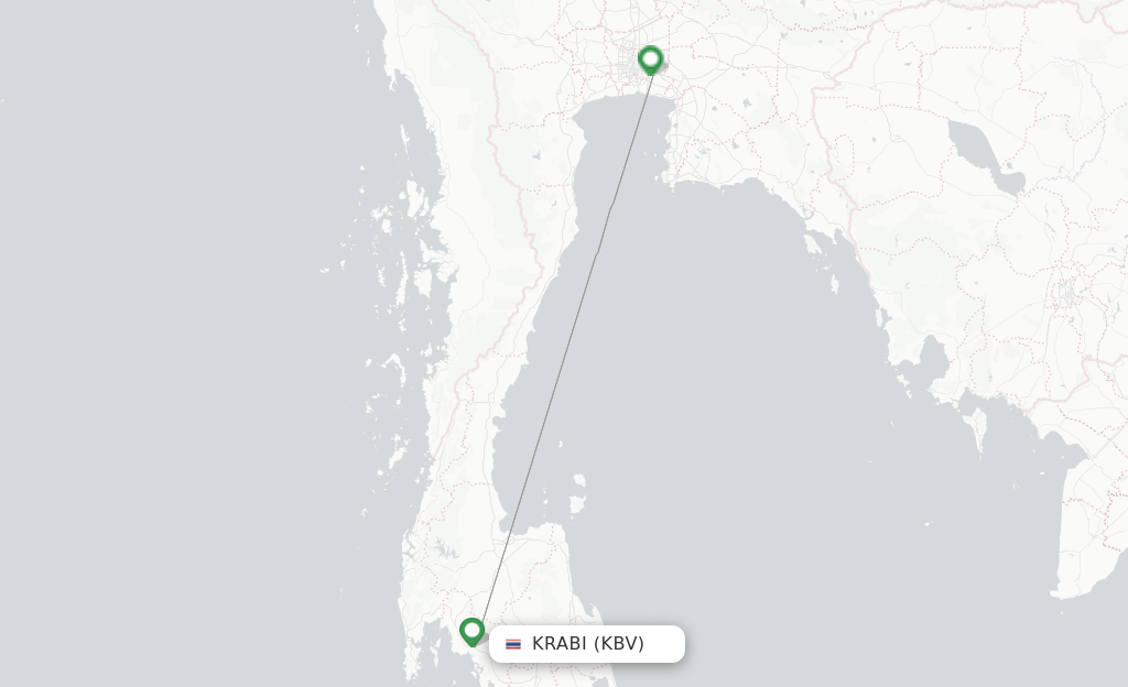 Route map with flights from Krabi with Thai Vietjet Air