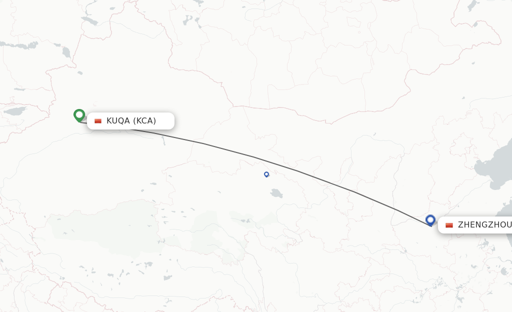 Flights from Kuqa to Zhengzhou route map