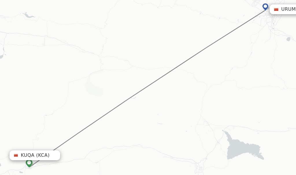 Flights from Kuqa to Urumqi route map