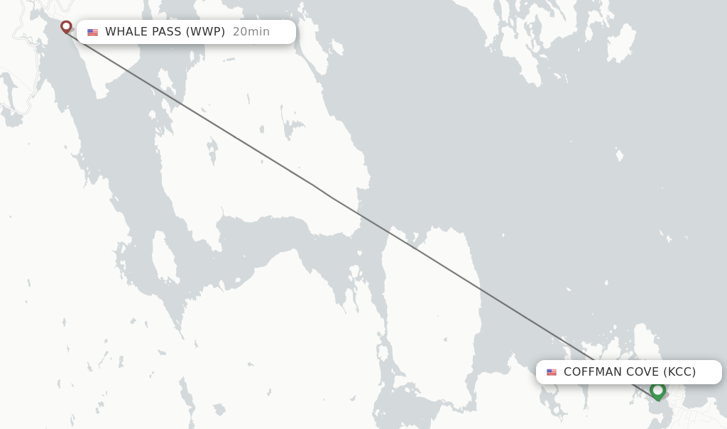 Flights from Coffman Cove to Whale Pass route map